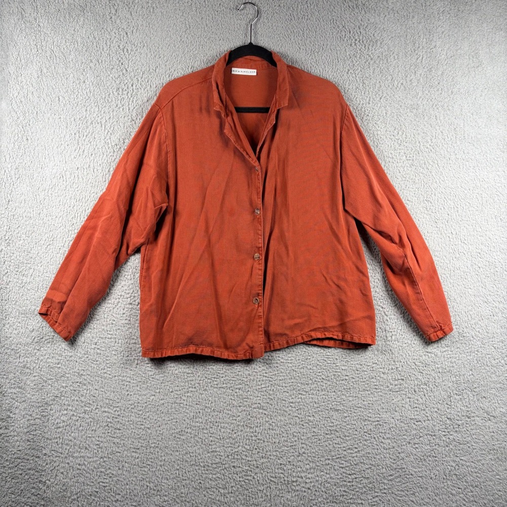 Bryn Walker Burnt Orange 100% Tencel Waffle Knit Button Down Shirt Lagenlook
